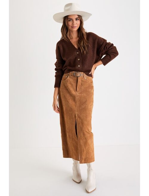 Lulus Cozy Ease Heather Brown Button-Up Cropped Cardigan Sweater