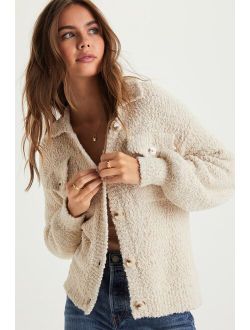 Cozy Simplicity Ivory Textured Chenille Knit Button-Up Sweater