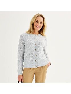 Pointelle Button-Front Cardigan
