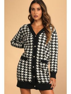 x LUSH Truly Iconic Black and White Houndstooth Cardigan Sweater Dress