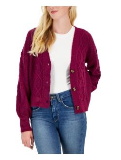 Hippie Rose Juniors' Cable-Knit Cardigan Sweater