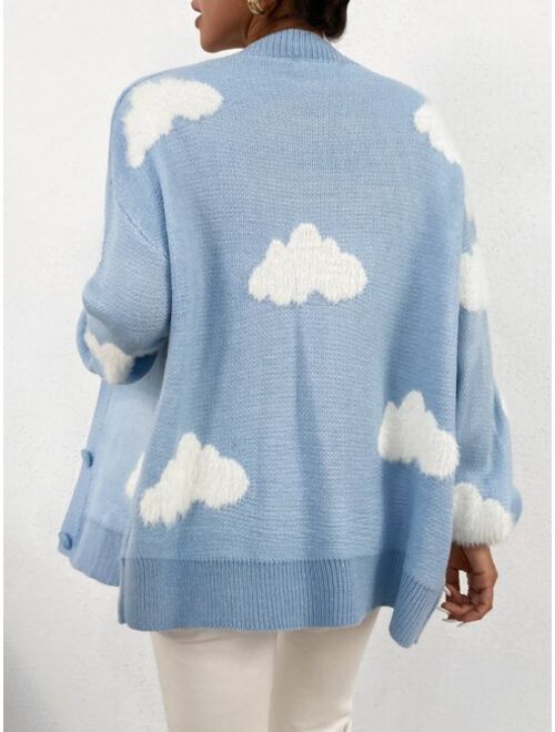 SHEIN Qutie Drop Shoulder Cloud Pattern Cardigan