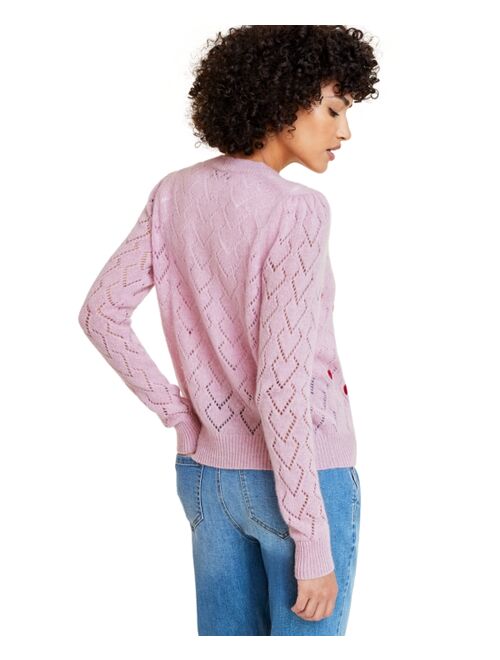 Charter Club Women's 100% Cashmere Heart Pointelle Button Cardigan, Created for Macy's