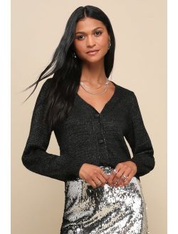 Cozy Glow Black and Silver Lurex Cropped Cardigan Sweater
