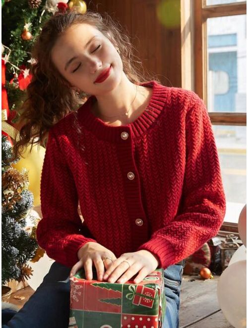 Knit Mix Solid Button Up Cardigan