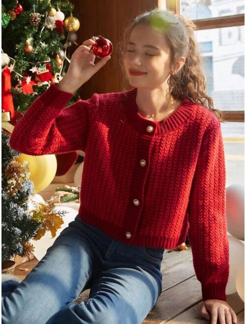 Knit Mix Solid Button Up Cardigan