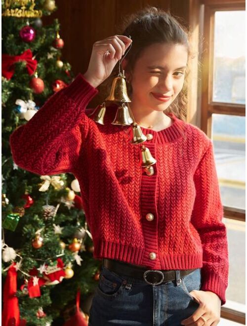 Knit Mix Solid Button Up Cardigan