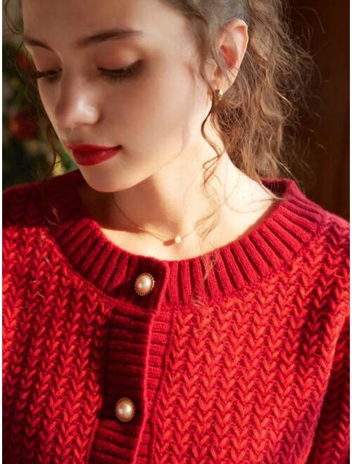 Knit Mix Solid Button Up Cardigan