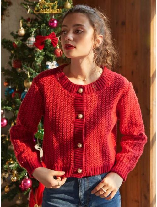 Knit Mix Solid Button Up Cardigan