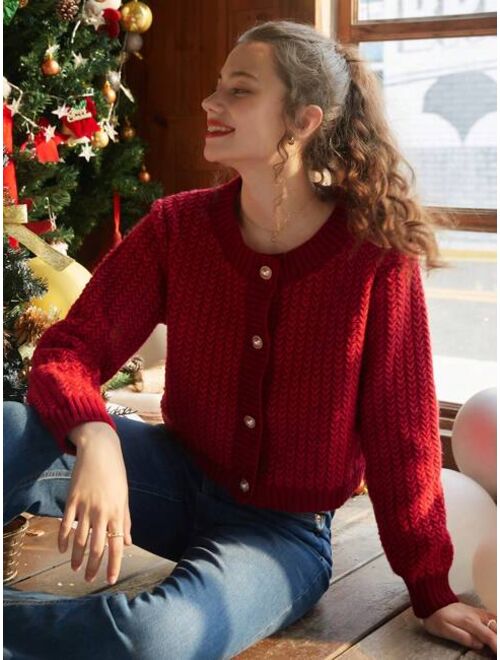 Knit Mix Solid Button Up Cardigan