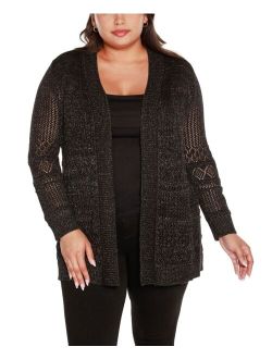 Belldini Plus Size Lurex Pointelle Open-Front Cardigan Sweater
