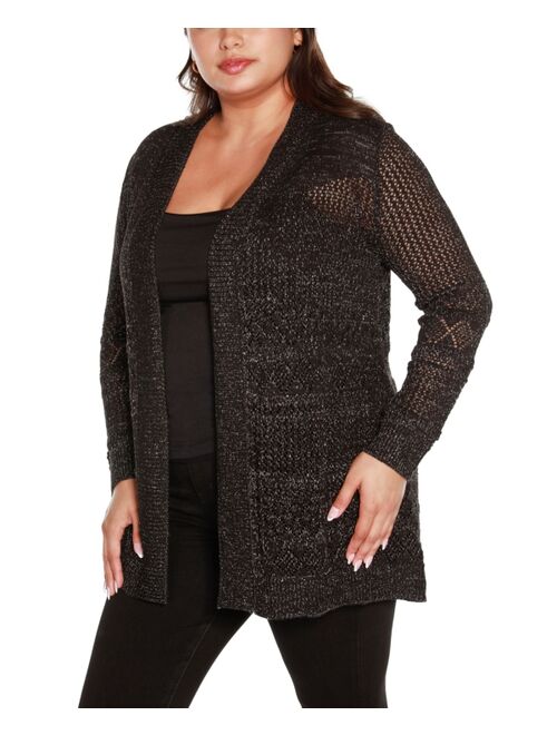 Belldini Plus Size Lurex Pointelle Open-Front Cardigan Sweater