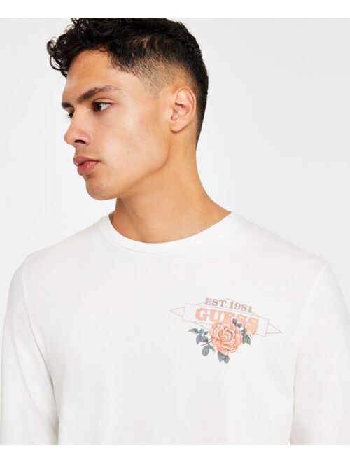 GUESS Men's Cotton Long-Sleeve Rose-Print Graphic T-Shirt