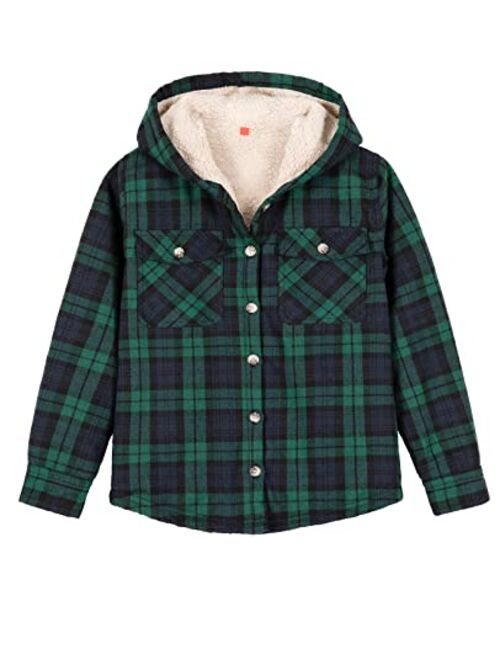 Camper ZENTHACE Girls Hooded Plaid Flannel Shirt Jacket with Hand Pockets,Sherpa Lined Button Down Flannel Shacket Jacket