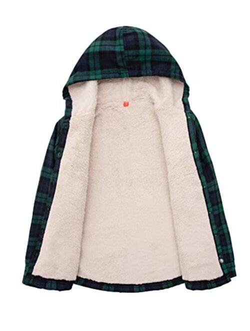 Camper ZENTHACE Girls Hooded Plaid Flannel Shirt Jacket with Hand Pockets,Sherpa Lined Button Down Flannel Shacket Jacket