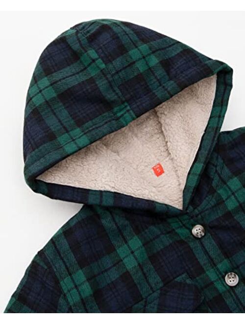 Camper ZENTHACE Girls Hooded Plaid Flannel Shirt Jacket with Hand Pockets,Sherpa Lined Button Down Flannel Shacket Jacket