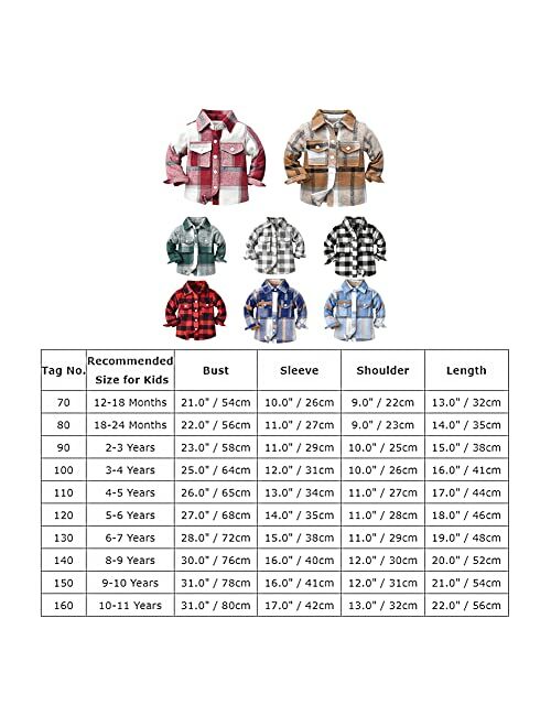 OBEEII Toddler Boys Girls Plaid Flannel Shirts Jacket Long Sleeve Lapel Button Down Shacket Fall Outerwear for Kids