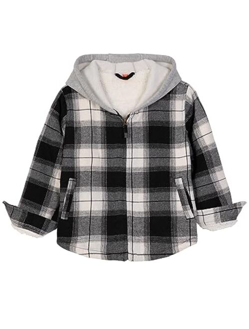 Camper ZENTHACE Kids Toddler Boys Girls Warm Sherpa Lined Plaid Flannel Shirt Jacket,Full-Zip Hooded Sweatshirt
