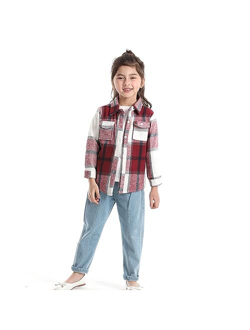 Jmoory Toddler Boys and Girls Plaid Shirts Jacket Kids Long Sleeve Flannel Button Down Shirt Top Outwear Clothes