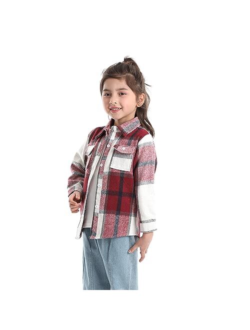 Jmoory Toddler Boys and Girls Plaid Shirts Jacket Kids Long Sleeve Flannel Button Down Shirt Top Outwear Clothes