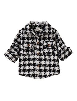 Tempura Kids Girl Plaid Shirt Jacket Casual Lapel Neck Long Sleeve Button Down Fleece Jacket with Breast Pockets