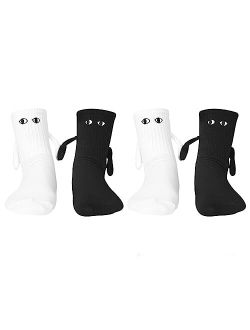 Tenflyer ahishfoneya Hand in Hand Socks Friendship Socks, 2 Pairs Magnetic Socks Hand Hold Friend Socks Funny 3D Doll Couple Socks (Cotton, A)