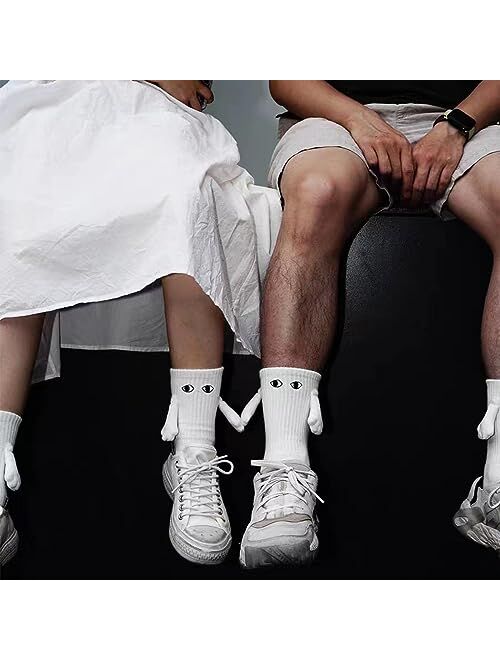 Yawlsow 2 Pair Holding Hands Socks, Funny Magnetic Suction 3D Doll Couple SocksUnisex Couple Socks