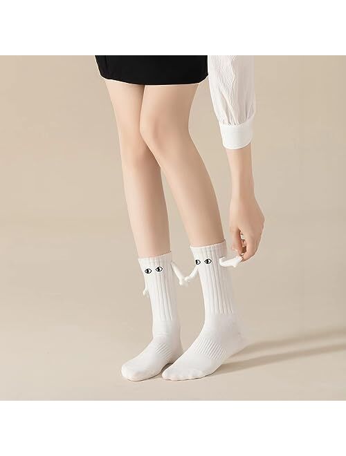 Yawlsow 2 Pair Holding Hands Socks, Funny Magnetic Suction 3D Doll Couple SocksUnisex Couple Socks