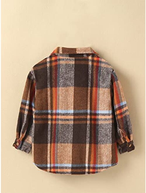 Youweixiong Kids Girls Plaid Button Down Shirt Long Sleeve Sweater Shacket Jacket Coat Warm Blouse Casual Outwear with Pocket