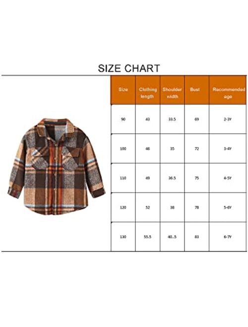 Youweixiong Kids Girls Plaid Button Down Shirt Long Sleeve Sweater Shacket Jacket Coat Warm Blouse Casual Outwear with Pocket