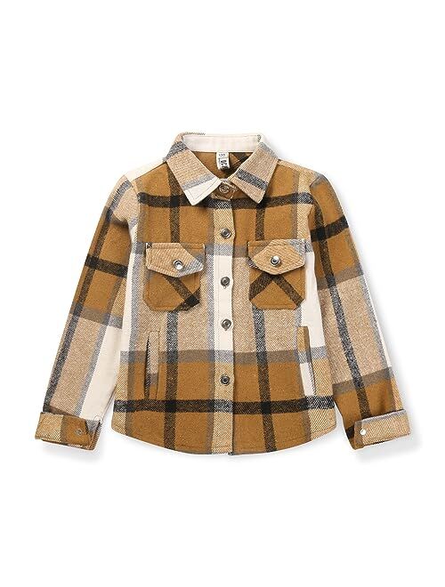 Aeslech Girls Flannel Plaid Shacket Button Down Long Sleeve Casual Shirt Shackets Fall Jacket Clothes