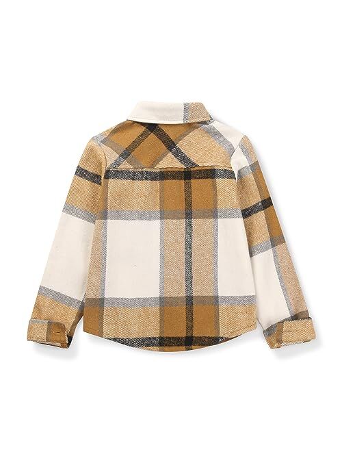 Aeslech Girls Flannel Plaid Shacket Button Down Long Sleeve Casual Shirt Shackets Fall Jacket Clothes