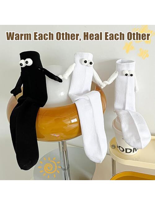 SiQiYu 2 Pair Holding Hands Socks, Novelty Couple Holding Hands Socks, Magnetic Hand Holding Socks Adult, Gifts for Couple, Friends