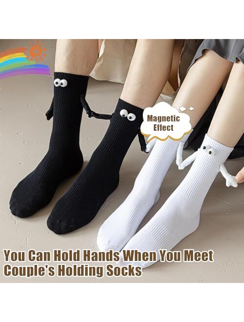 SiQiYu 2 Pair Holding Hands Socks, Novelty Couple Holding Hands Socks, Magnetic Hand Holding Socks Adult, Gifts for Couple, Friends