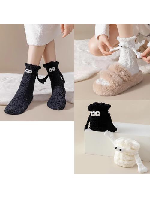Eszeifx Hand Holding Socks Fuzzy Socks for Adults Magnetic Hand in Hand Socks Gifts for Couple Boyfrined Girlfriend