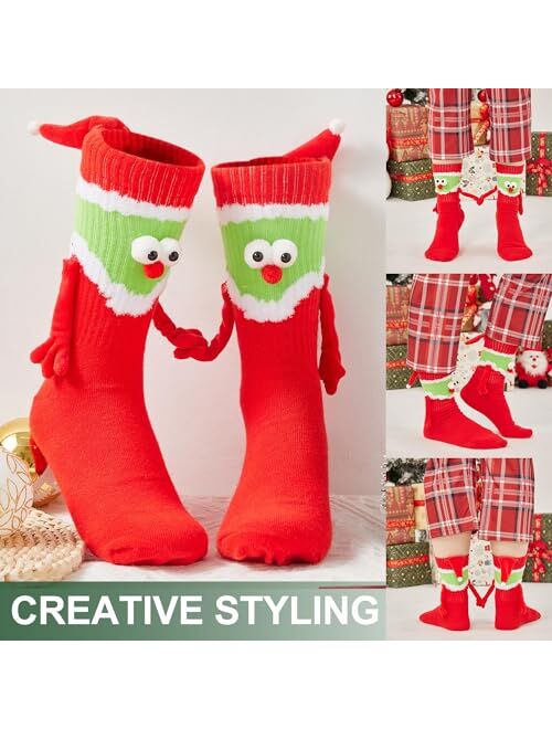 Juaugusep Christmas Hand in Hand Socks Magnetic Holding Hands Socks Funny Mid-Tube Socks Christmas Family Socks for Adult Kid