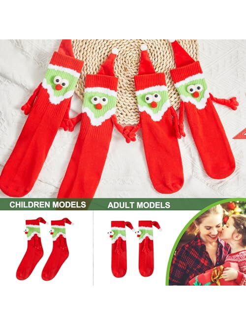Juaugusep Christmas Hand in Hand Socks Magnetic Holding Hands Socks Funny Mid-Tube Socks Christmas Family Socks for Adult Kid