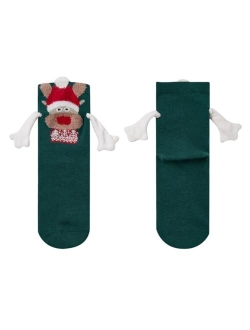 Honganda Funny Couple Holding Hands Socks Fuzzy Bear Christmas Magnetic Socks Mid-Calf Socks for Women Men Novelty Xmas Gift