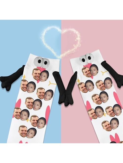 MAKATA Custom Socks with Face Printed, Personalized Socks with Hands for Lover Friends, Soft Hand Holding Socks with Photo