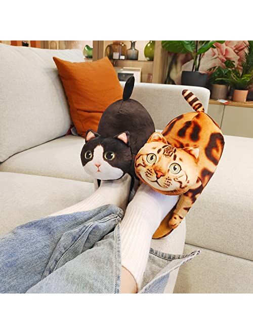 Infaccial Fuzzy Cat Slippers for Women Indoor and Outdoor,Funny Animal House Shoes with Soft Memory Foam,Comfy Plush Warm Slip-on Slippers,Unique Cat Gifts for Women/Men/