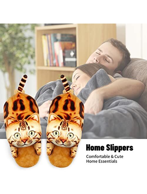 Infaccial Fuzzy Cat Slippers for Women Indoor and Outdoor,Funny Animal House Shoes with Soft Memory Foam,Comfy Plush Warm Slip-on Slippers,Unique Cat Gifts for Women/Men/