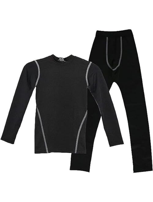 YUSHOW Boys Thermal Underwear Set Long Johns Base Layer Tops and Bottom Moisture Wicking Hockey Athletic Compression Set