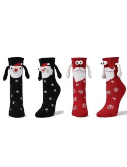 Kephay Novelty Christmas Couple Holding Hands Socks, Funny Xmas Women Men Magnetic Mid-Tube Socks for for Couples Friends