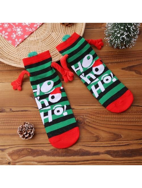 Miqil Christmas Hand Holding Socks for Adult Funny 3D Doll Magnetic Matching Socks Couple Novelty Holidays Gifts
