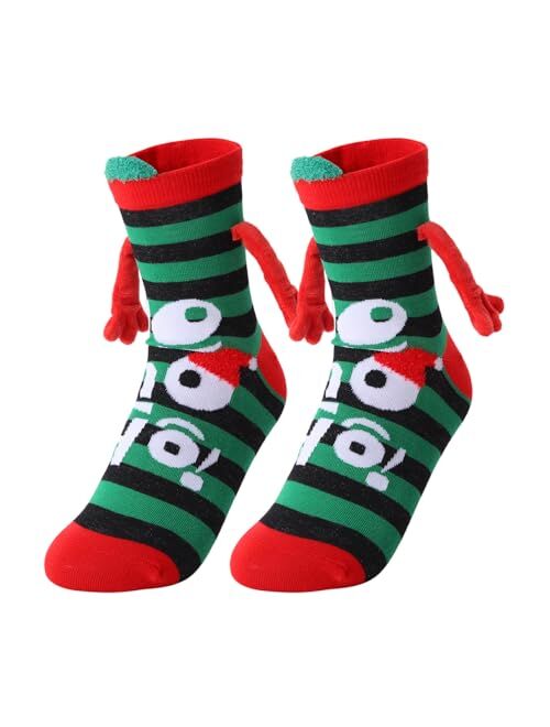 Miqil Christmas Hand Holding Socks for Adult Funny 3D Doll Magnetic Matching Socks Couple Novelty Holidays Gifts
