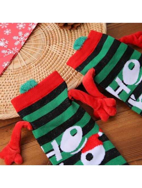 Miqil Christmas Hand Holding Socks for Adult Funny 3D Doll Magnetic Matching Socks Couple Novelty Holidays Gifts