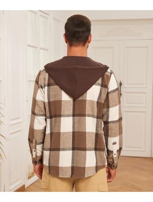 Deer Lady 2023 Flannel Hoodies for Men Casual Button Down Flannel Shirts Long Sleeve Lightweight Hooded Jackets Shirts