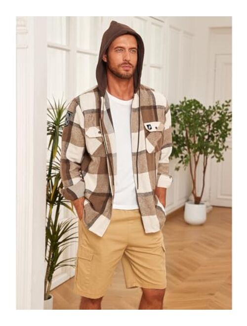 Deer Lady 2023 Flannel Hoodies for Men Casual Button Down Flannel Shirts Long Sleeve Lightweight Hooded Jackets Shirts