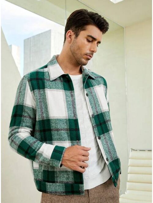 Shein Manfinity Homme Men Plaid Print Button Front Overcoat