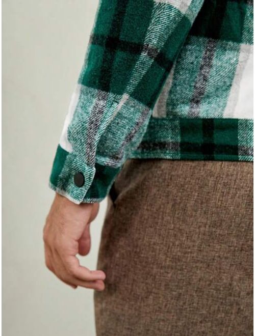 Shein Manfinity Homme Men Plaid Print Button Front Overcoat